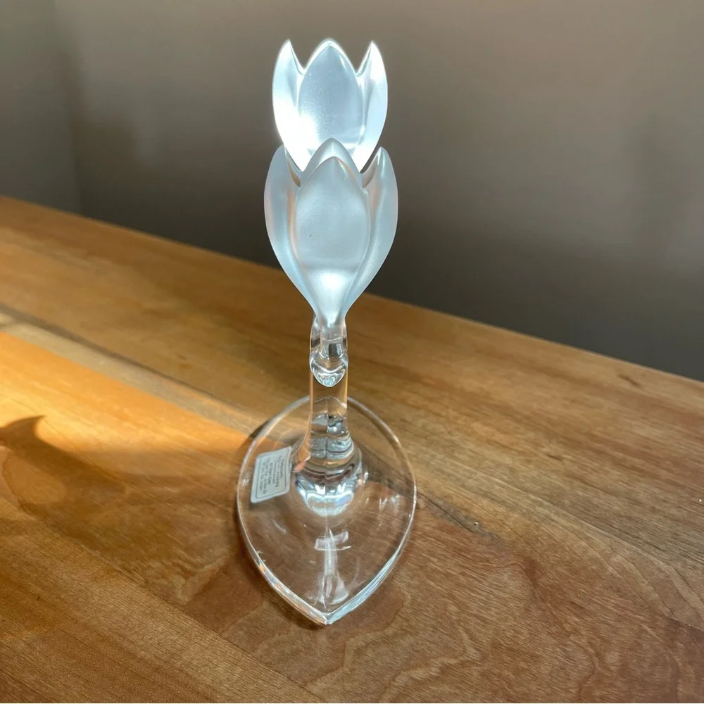 Vintage Riedel Crystal Double Tulip Flower Candle Stick Holder 6” Frosted Glass - Picture 2 of 6